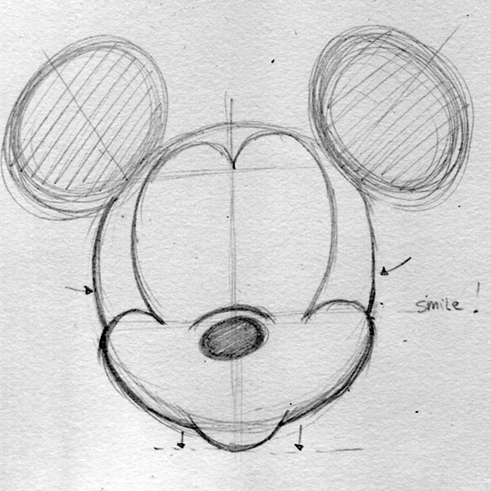 Микки Маус голова рисунок карандашом