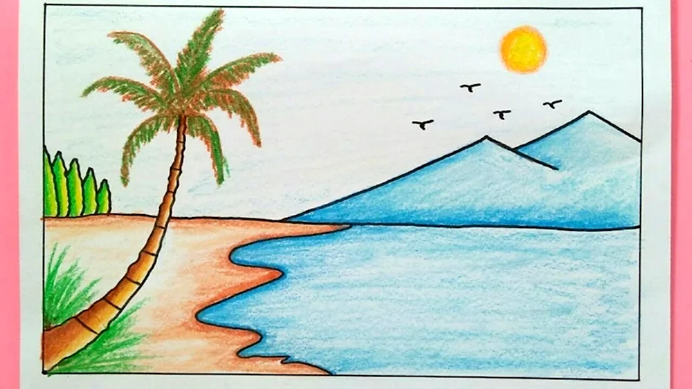 Море детский рисунок карандашом
