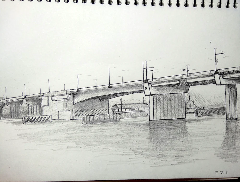 Мост через реку карандашом