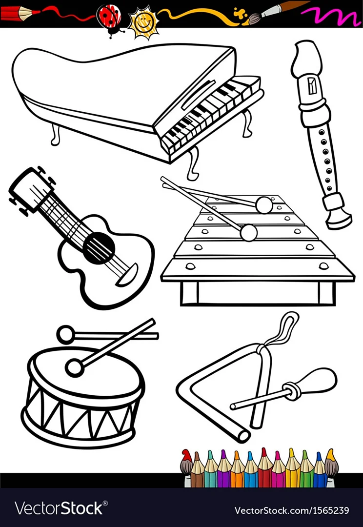 Музыкальные инструменты для раскрашивания