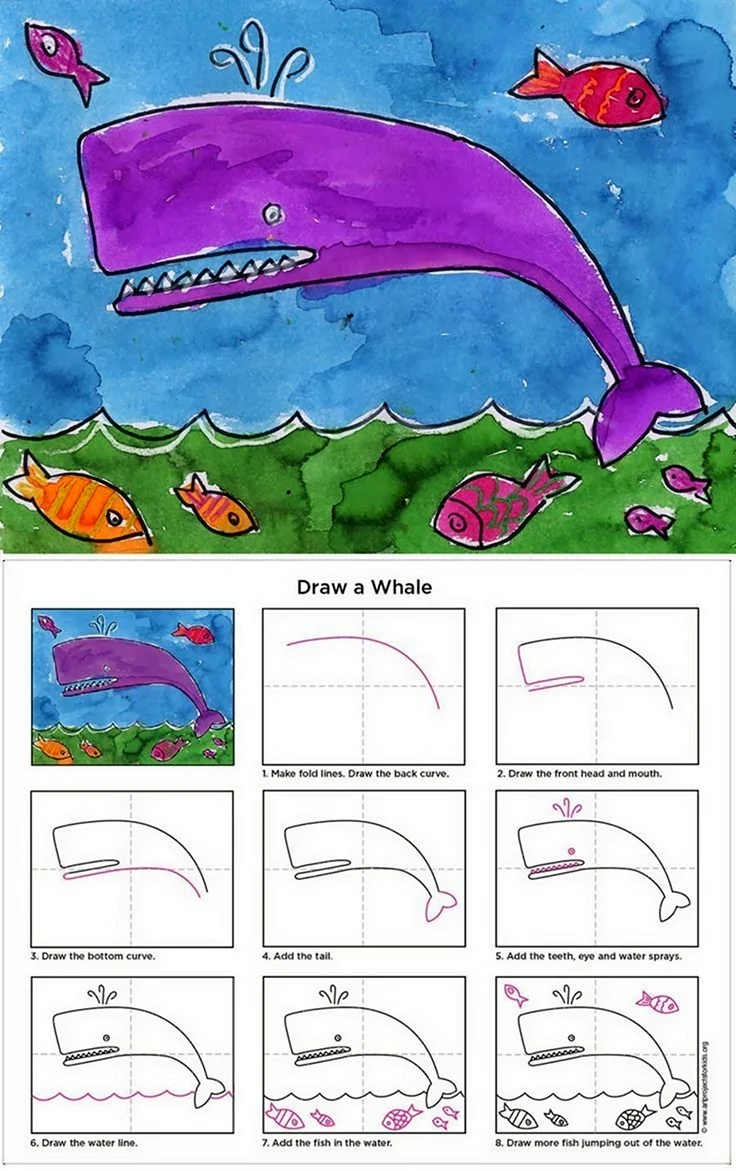 Нарисовать кита поэтапно