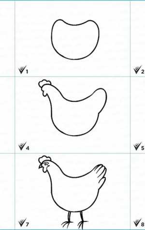 Нарисовать курицу карандашом поэтапно для начинающих детей