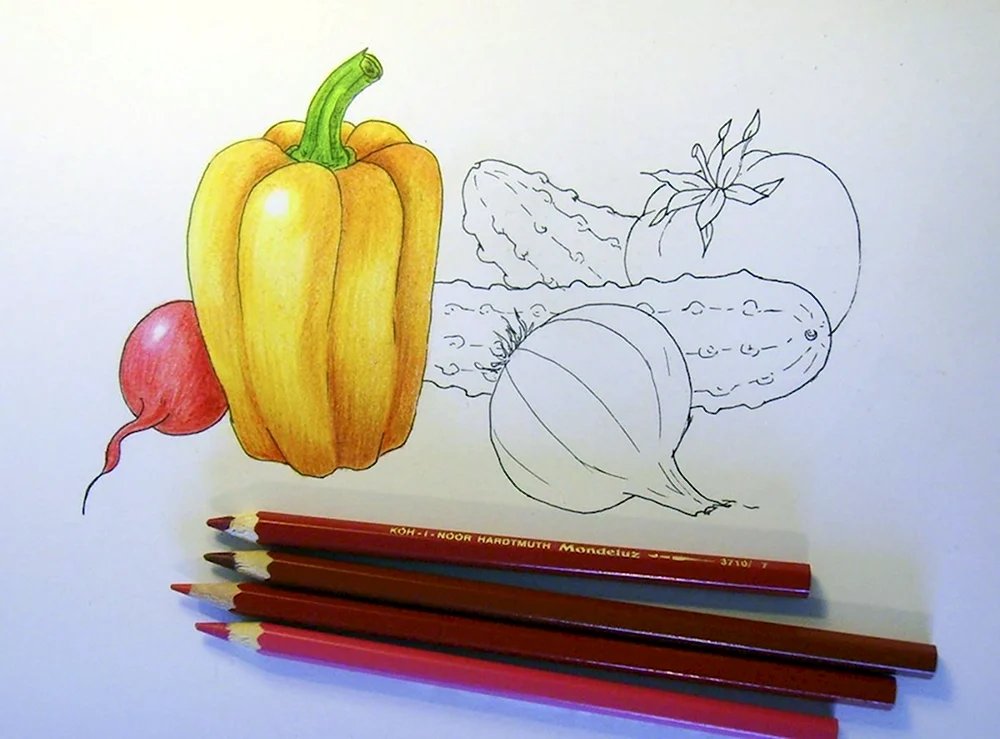 Натюрморт из овощей и фруктов для детей