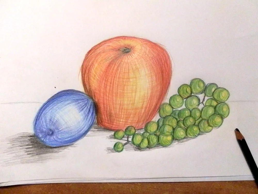 Натюрморт с фруктами цветными карандашами
