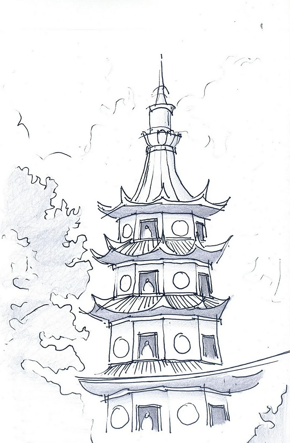 Пагода китайская архитектура карандашом