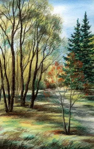 Пейзажи карандашами цветными лес