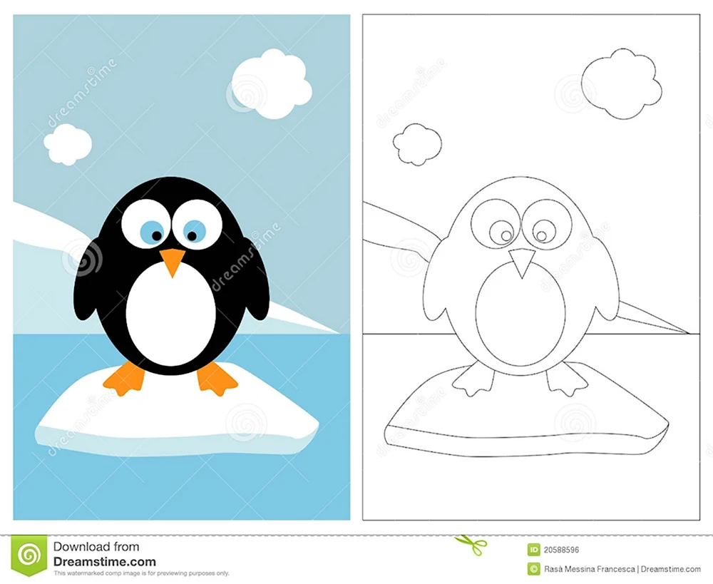 Пингвин на льдине пошаговое рисование