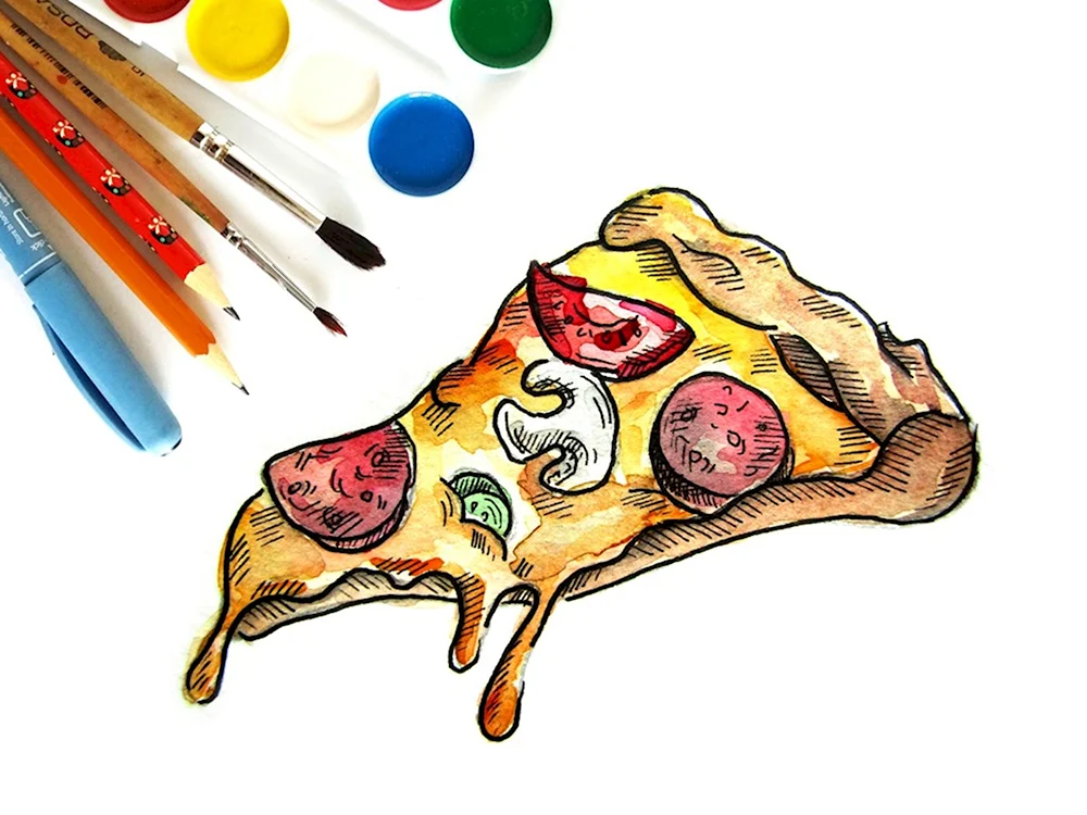 Пицца цветными карандашами