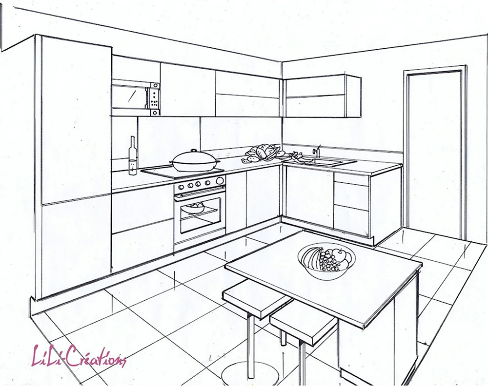 План кухни рисунок карандашом