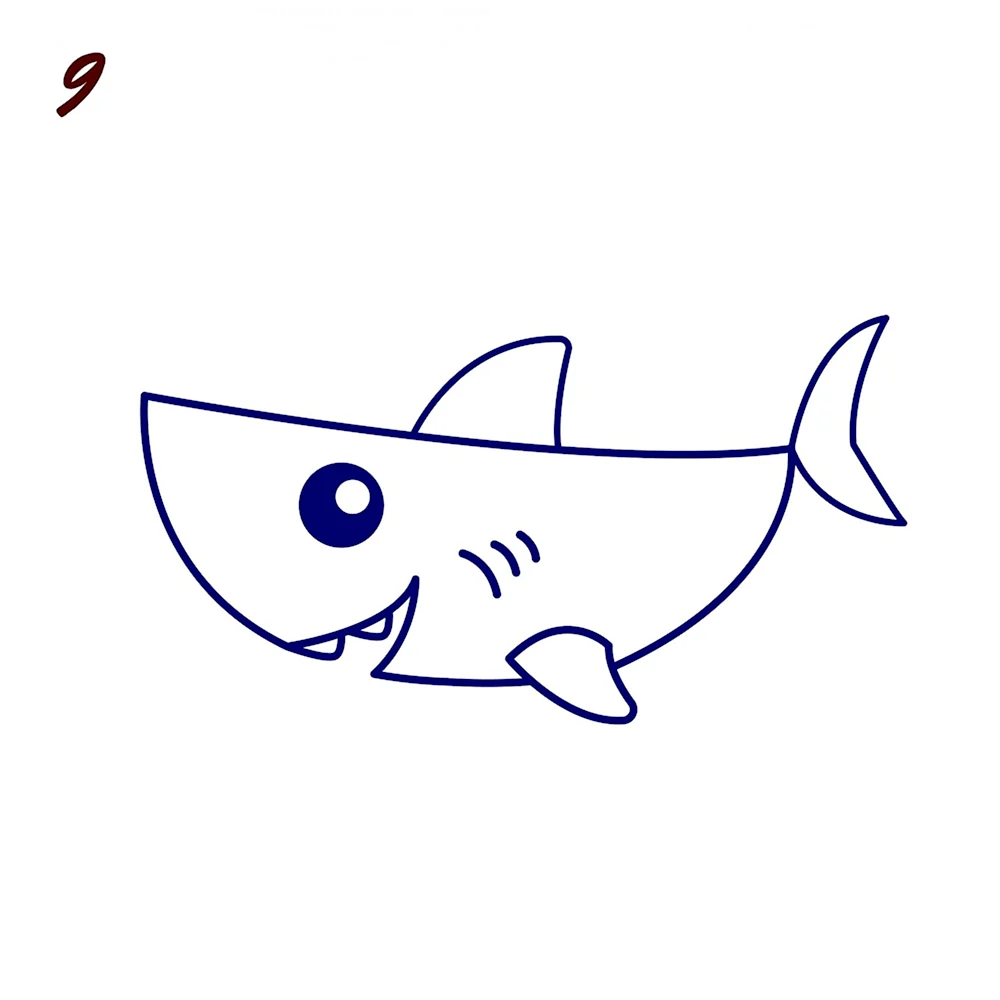 Поэтапное рисование акулы для детей