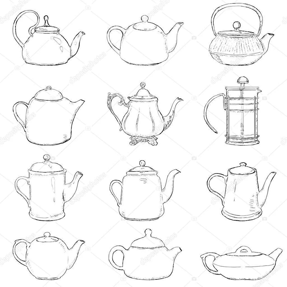 Поэтапное рисование чайника