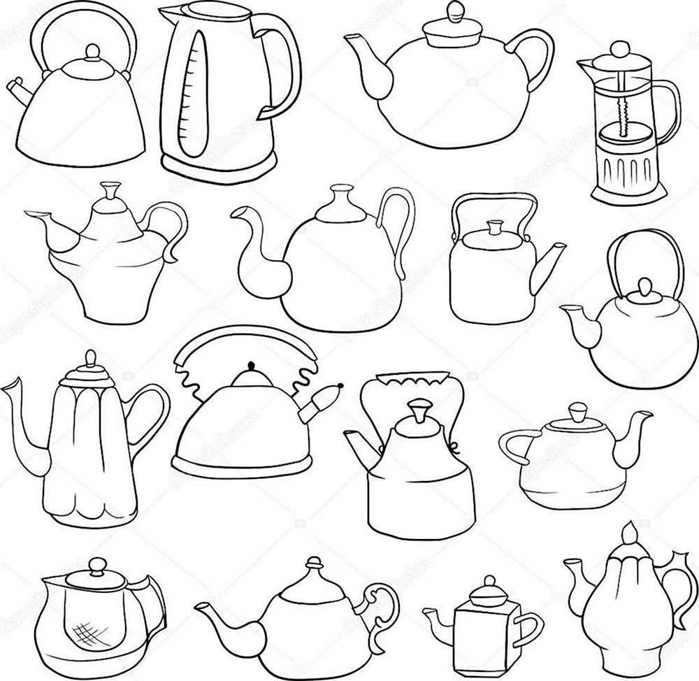 Поэтапное рисование чайника для детей