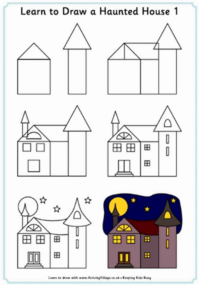 Поэтапное рисование дома для детей