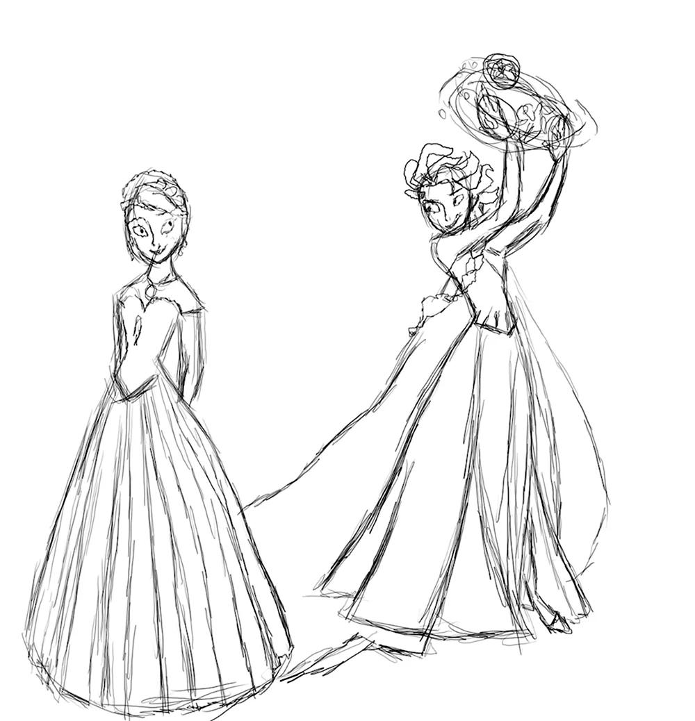 Поэтапное рисование Эльза и Анна