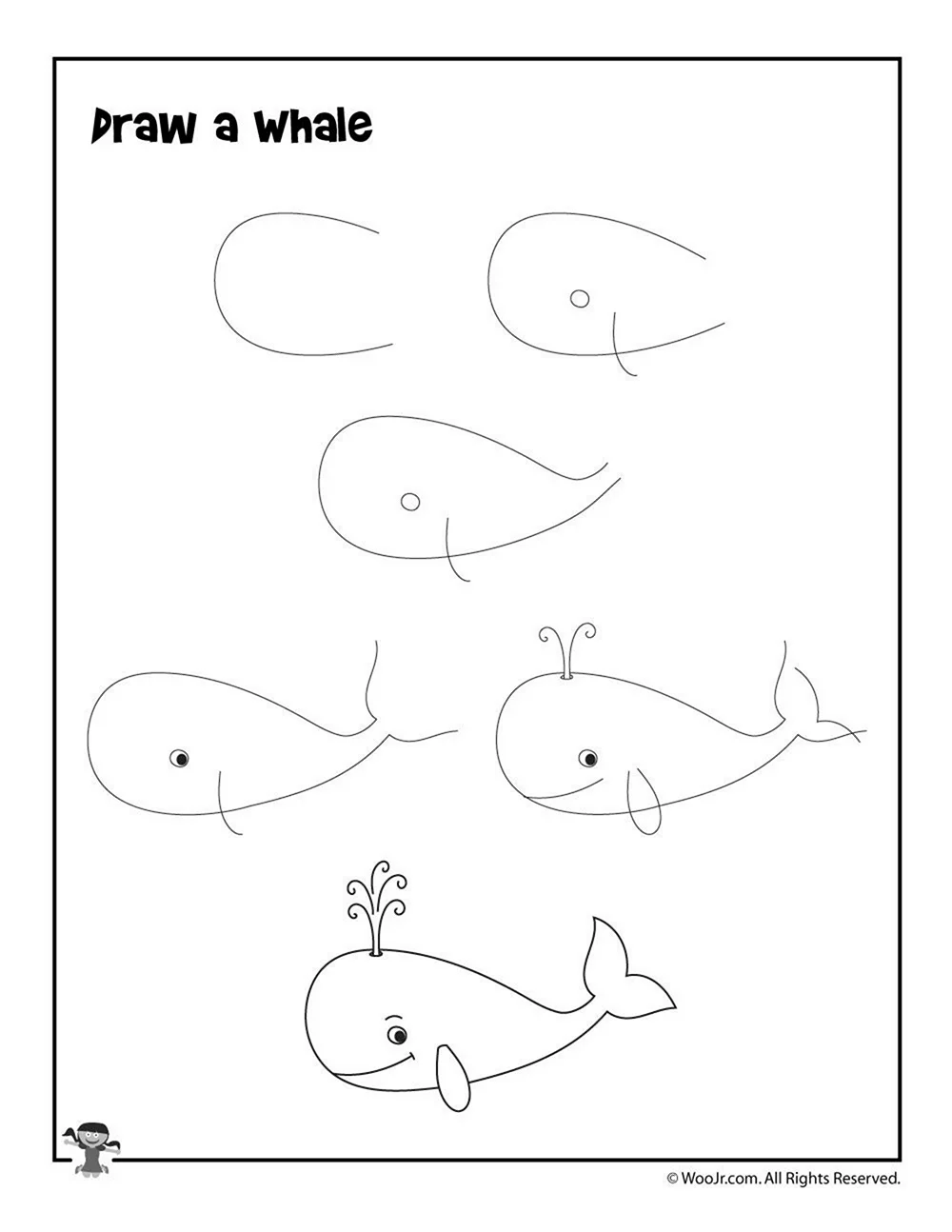 Поэтапное рисование кита для дошкольников