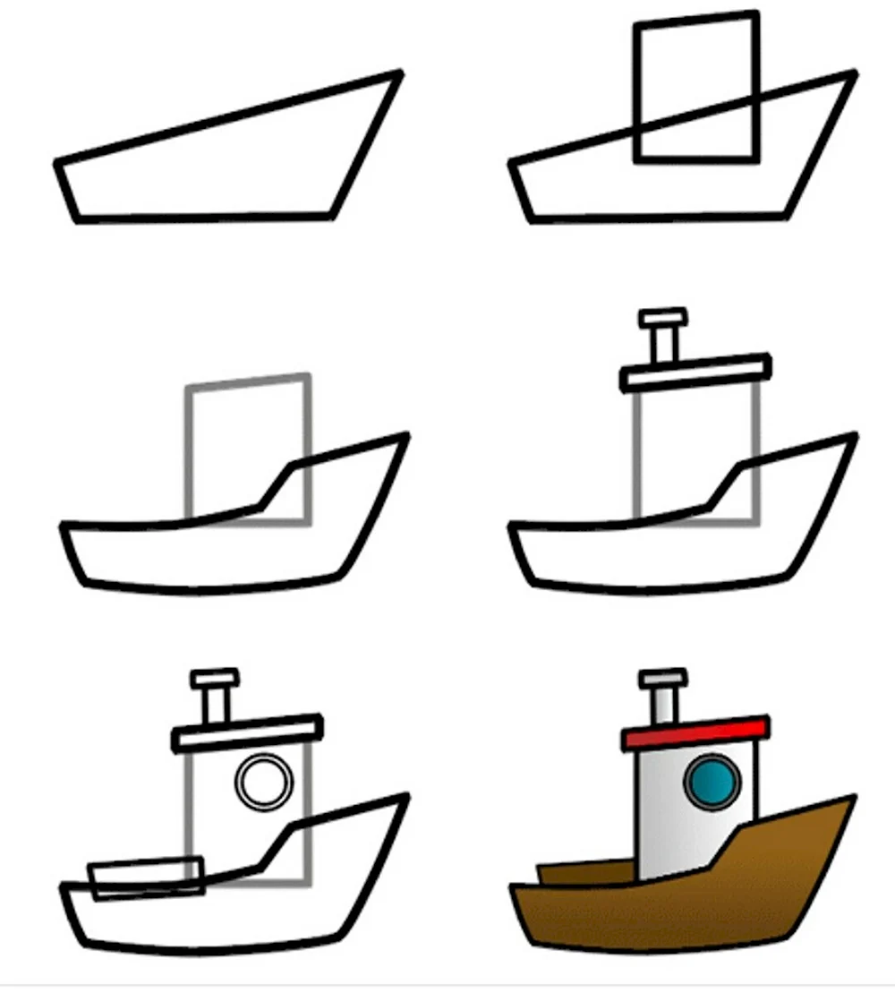 Поэтапное рисование кораблика