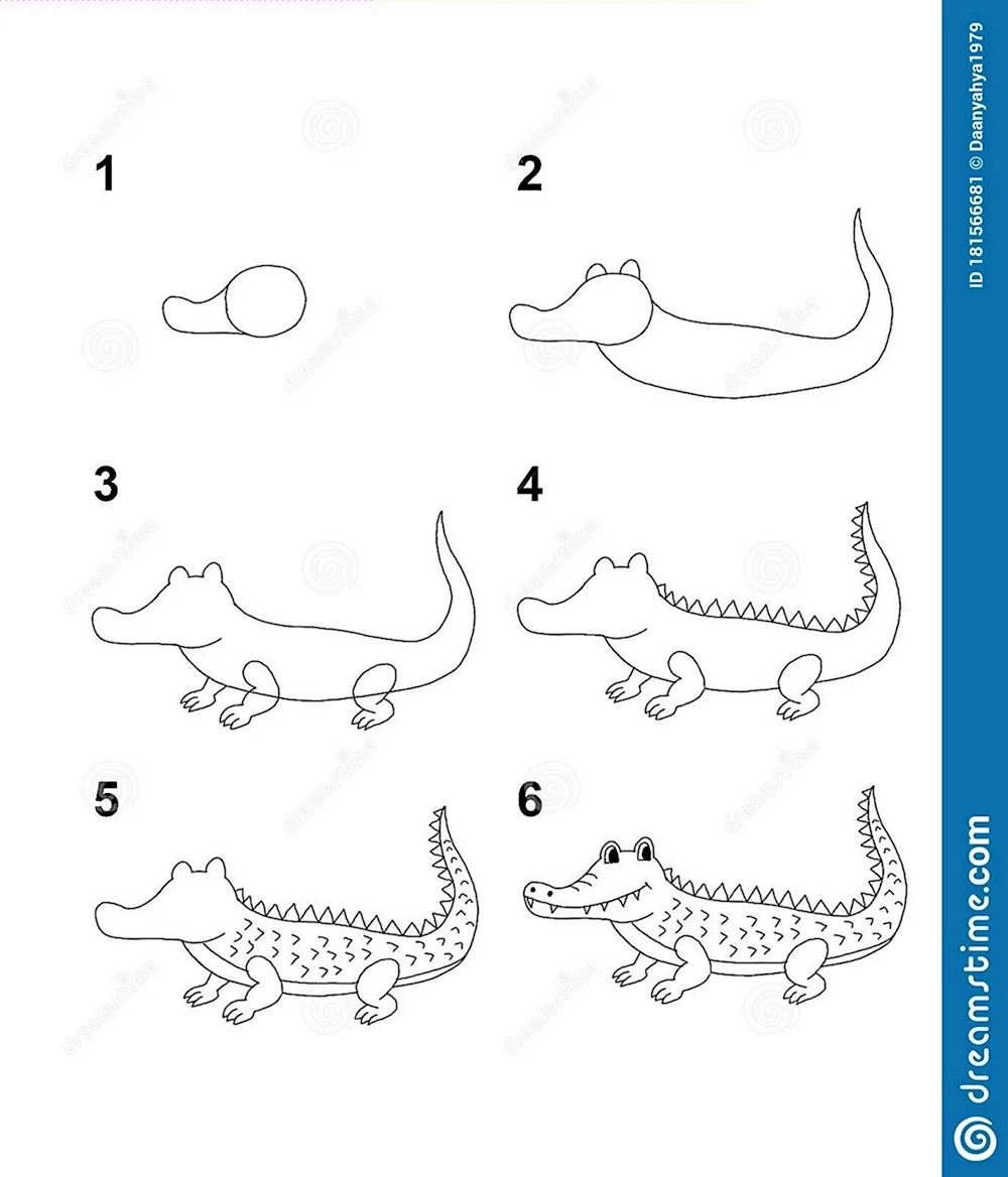 Поэтапное рисование крокодила для дошкольников