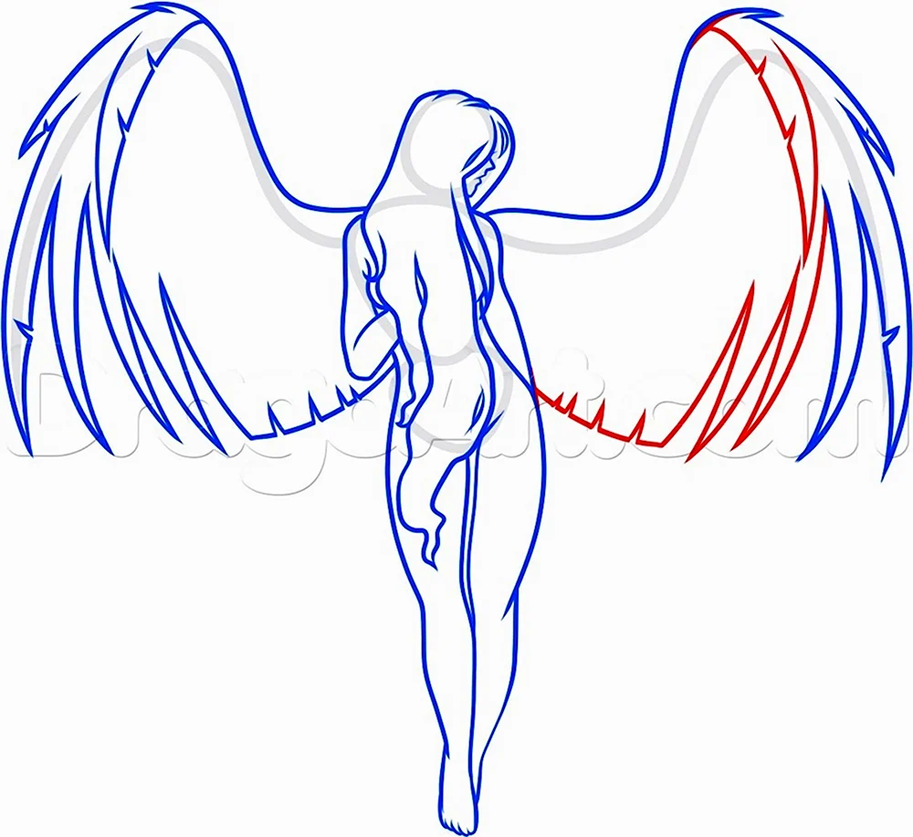 Поэтапное рисование людей для начинающих с крыльями