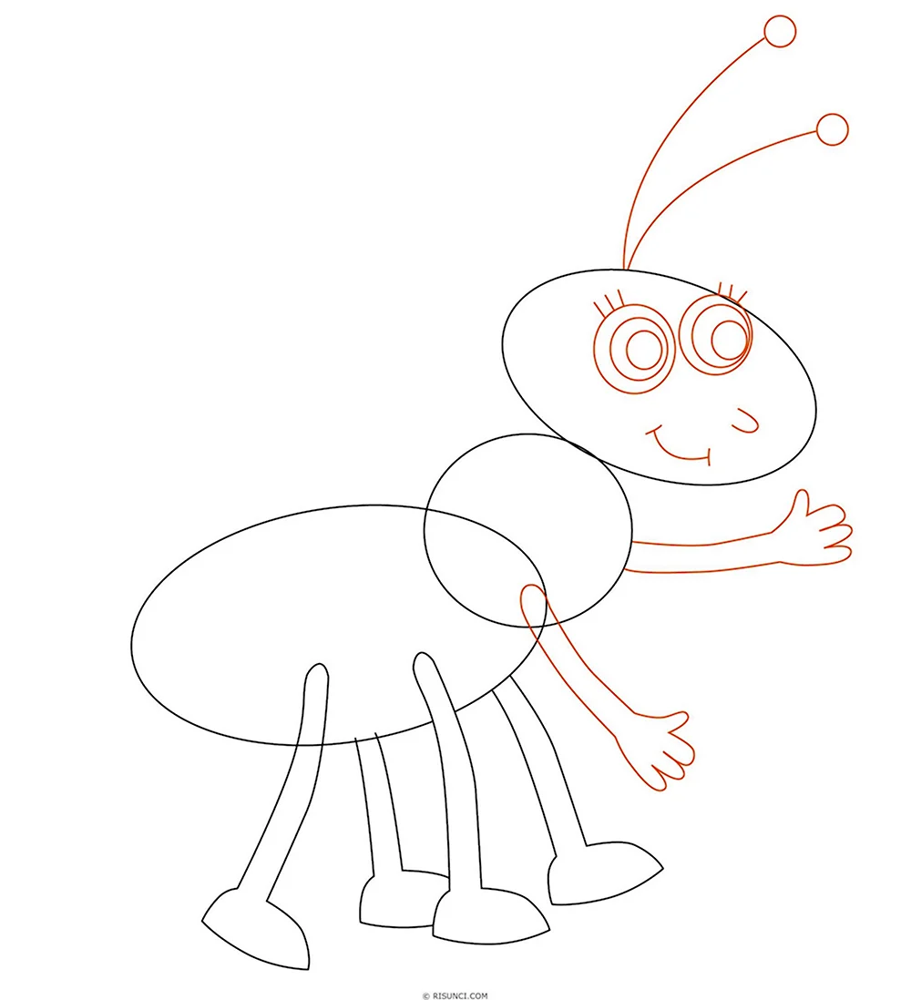 Поэтапное рисование муравья для детей