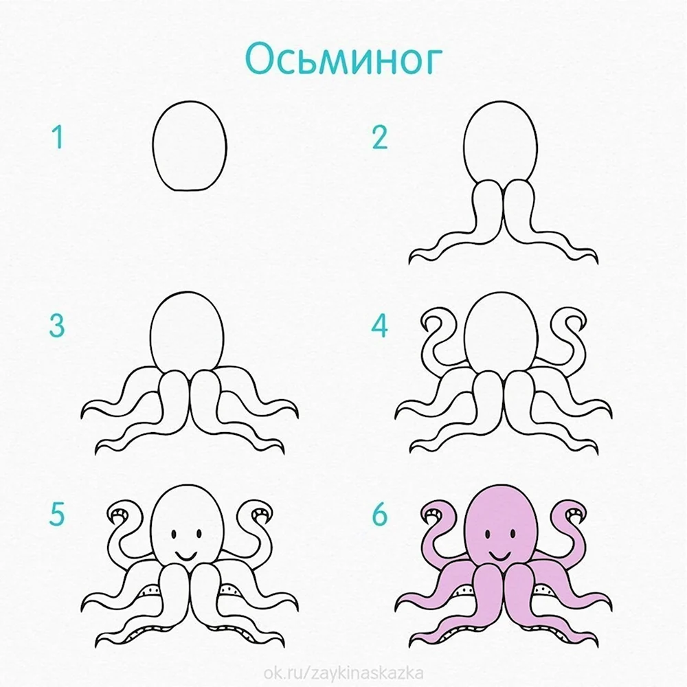 Поэтапное рисование осьминога для детей