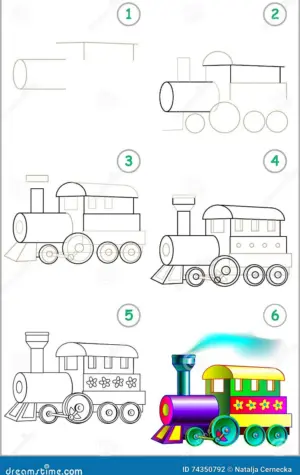Поэтапное рисование паровоза для детей