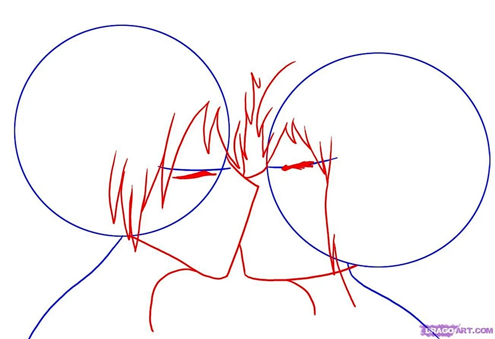 Поэтапное рисование поцелуя