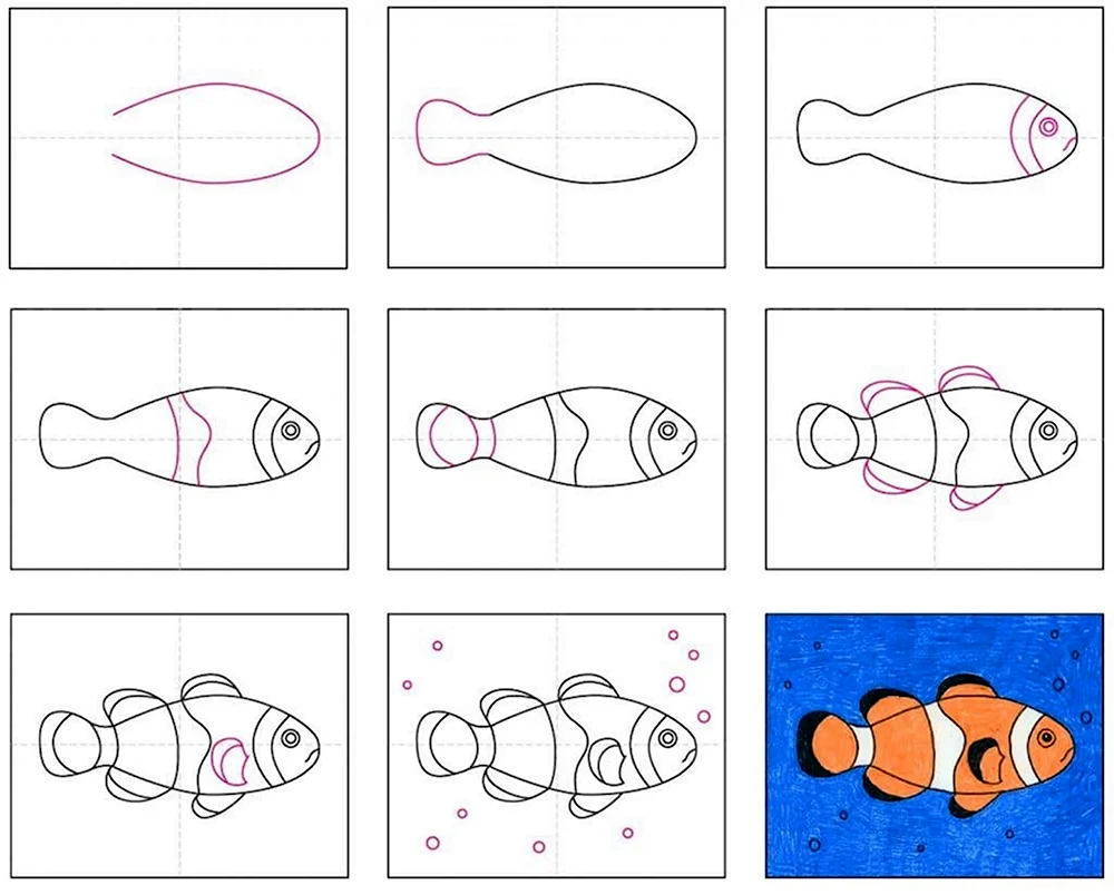 Поэтапное рисование рыбки для дошкольников