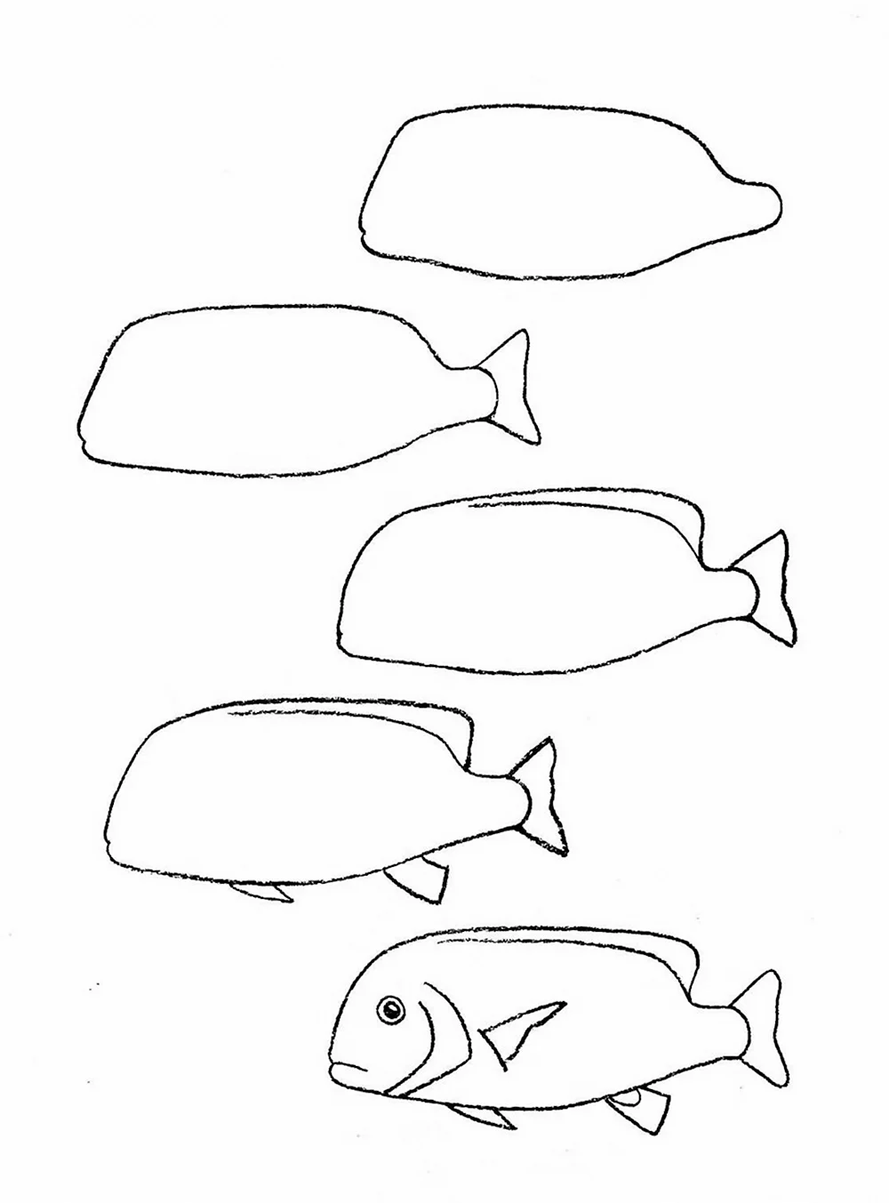 Поэтапное рисование рыбы
