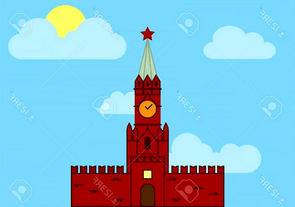 Поэтапное рисование Спасская башня Кремля для детей