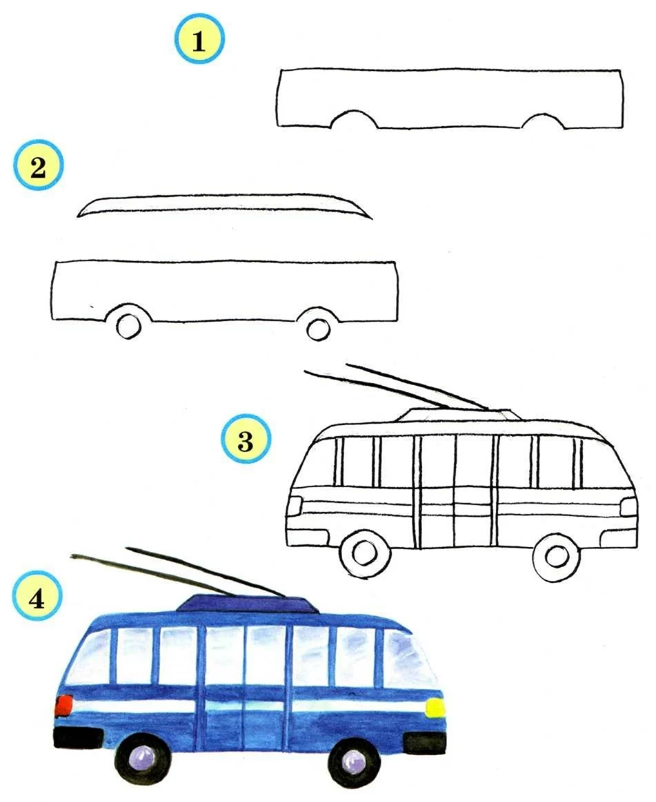 Поэтапное рисование транспорта