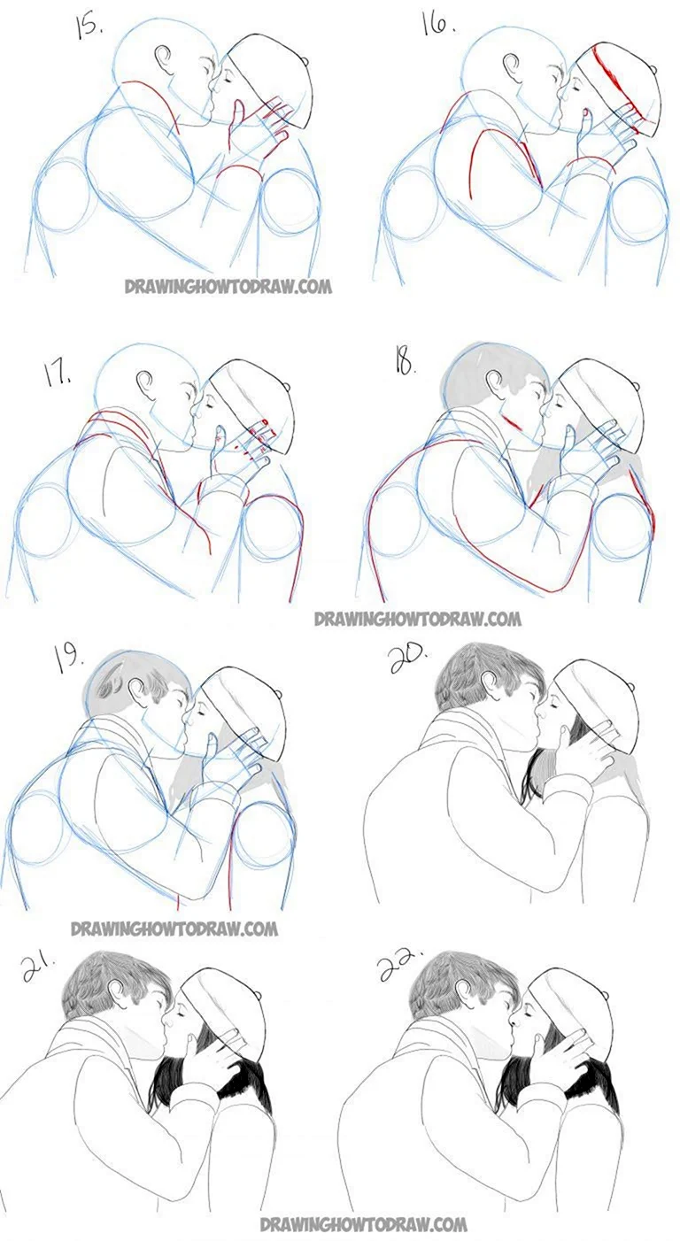 Поэтапный рисунок поцелуя