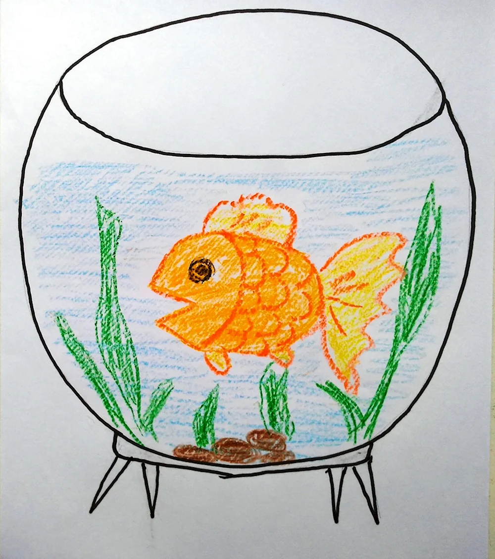 Поэтапный рисунок золотой рыбки для детей