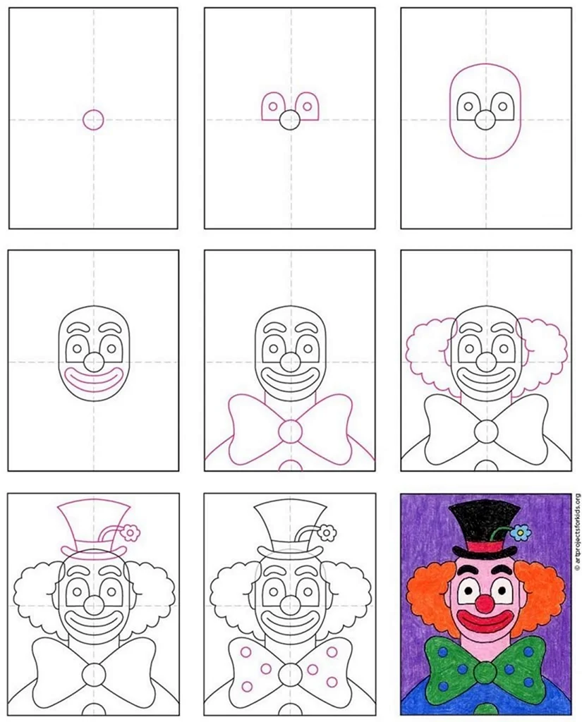 Пошаговое рисование клоуна для детей