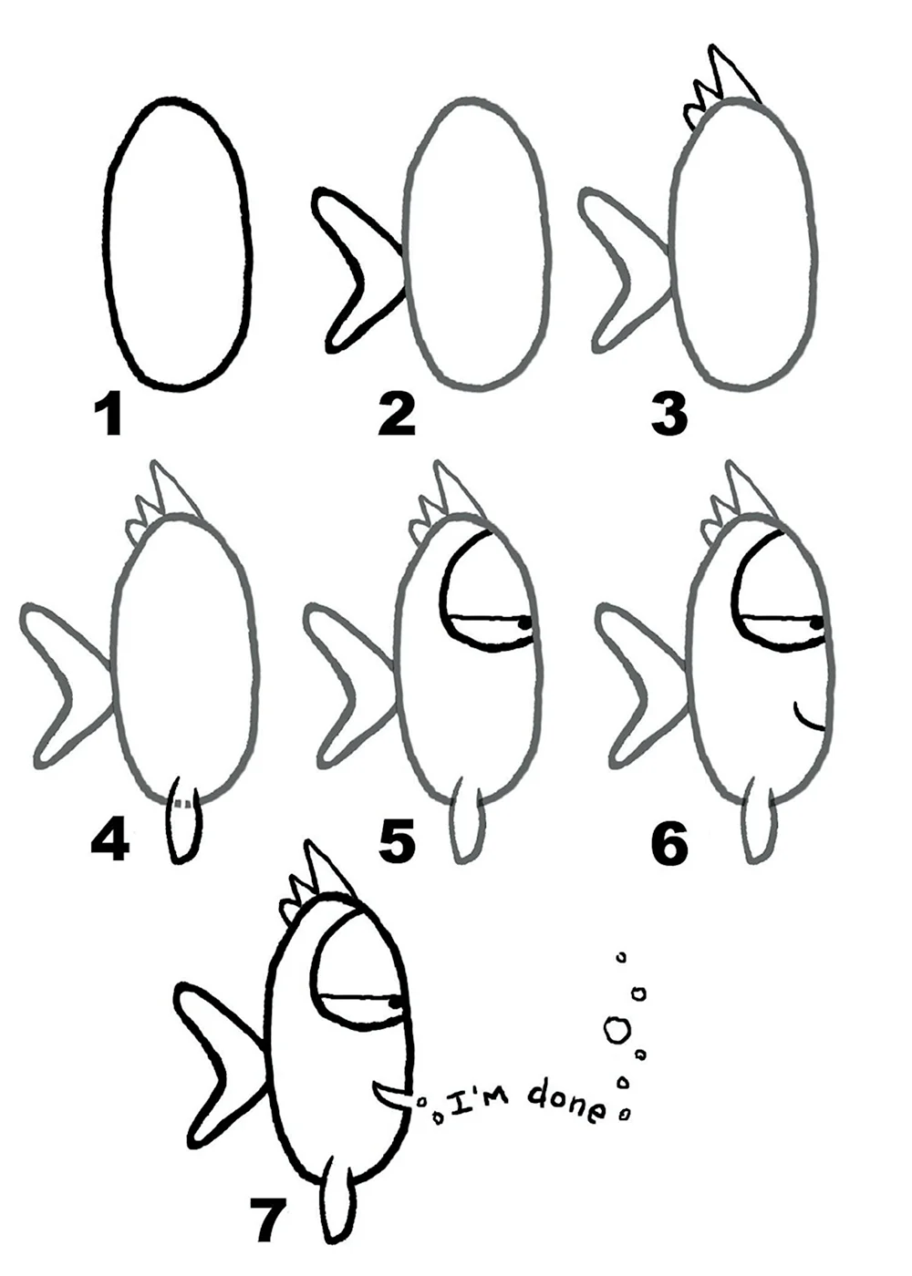 Пошаговое рисование рыбы