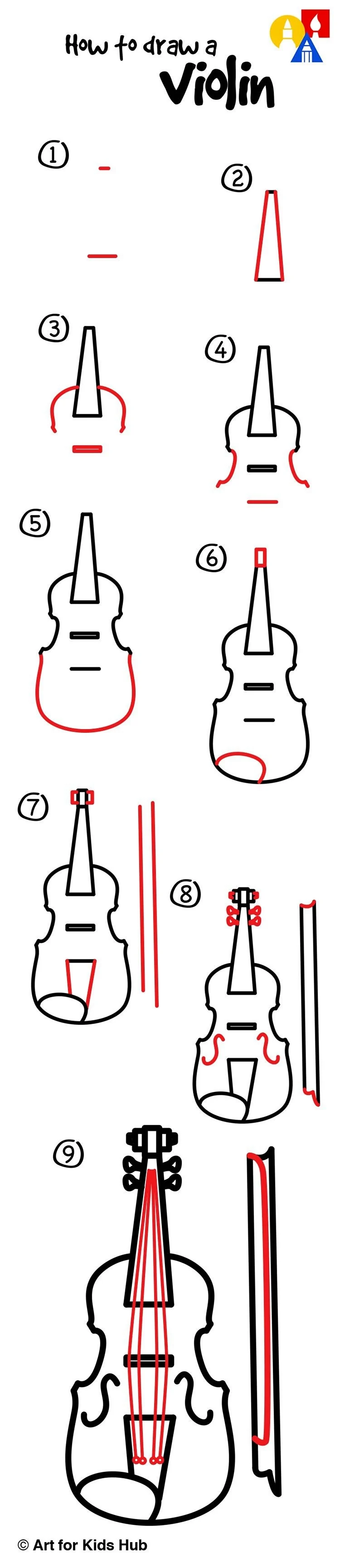 Пошаговое рисование скрипки