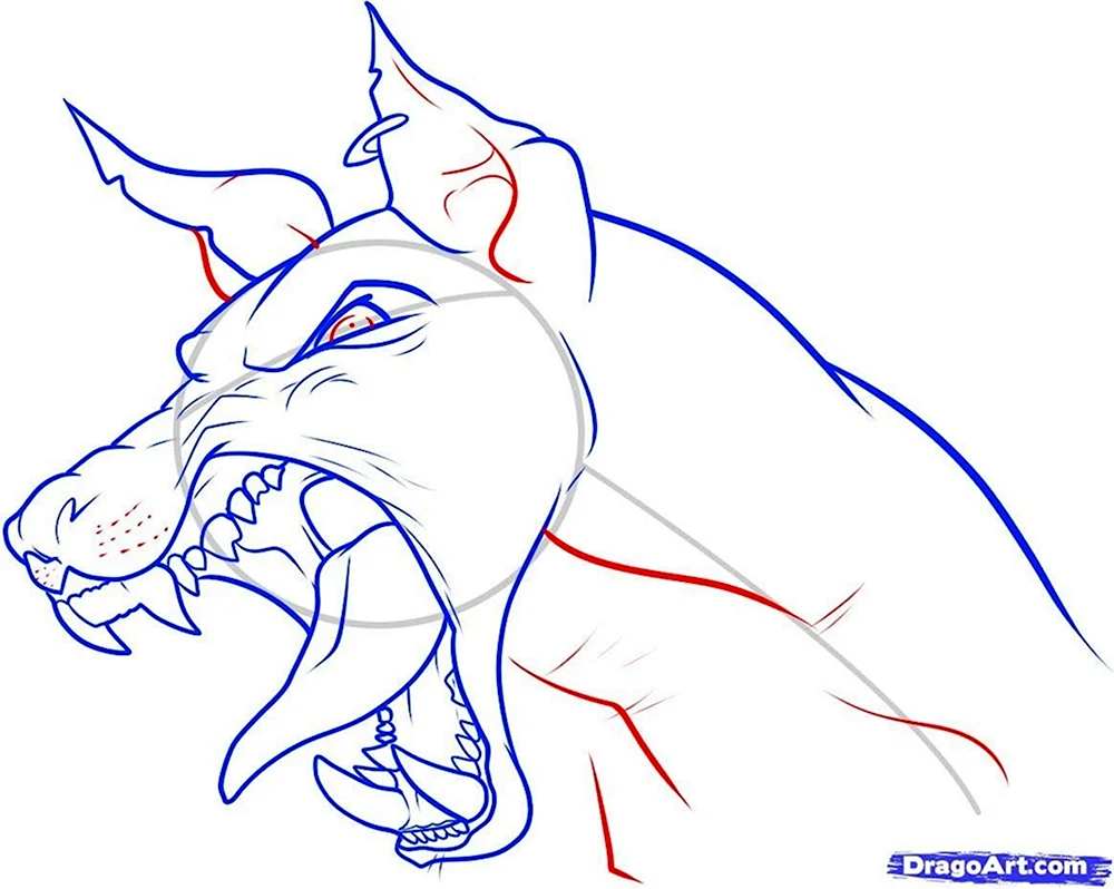 Пошаговое рисование злой собаки