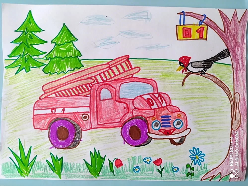 Пожарная машина рисунок на конкурс