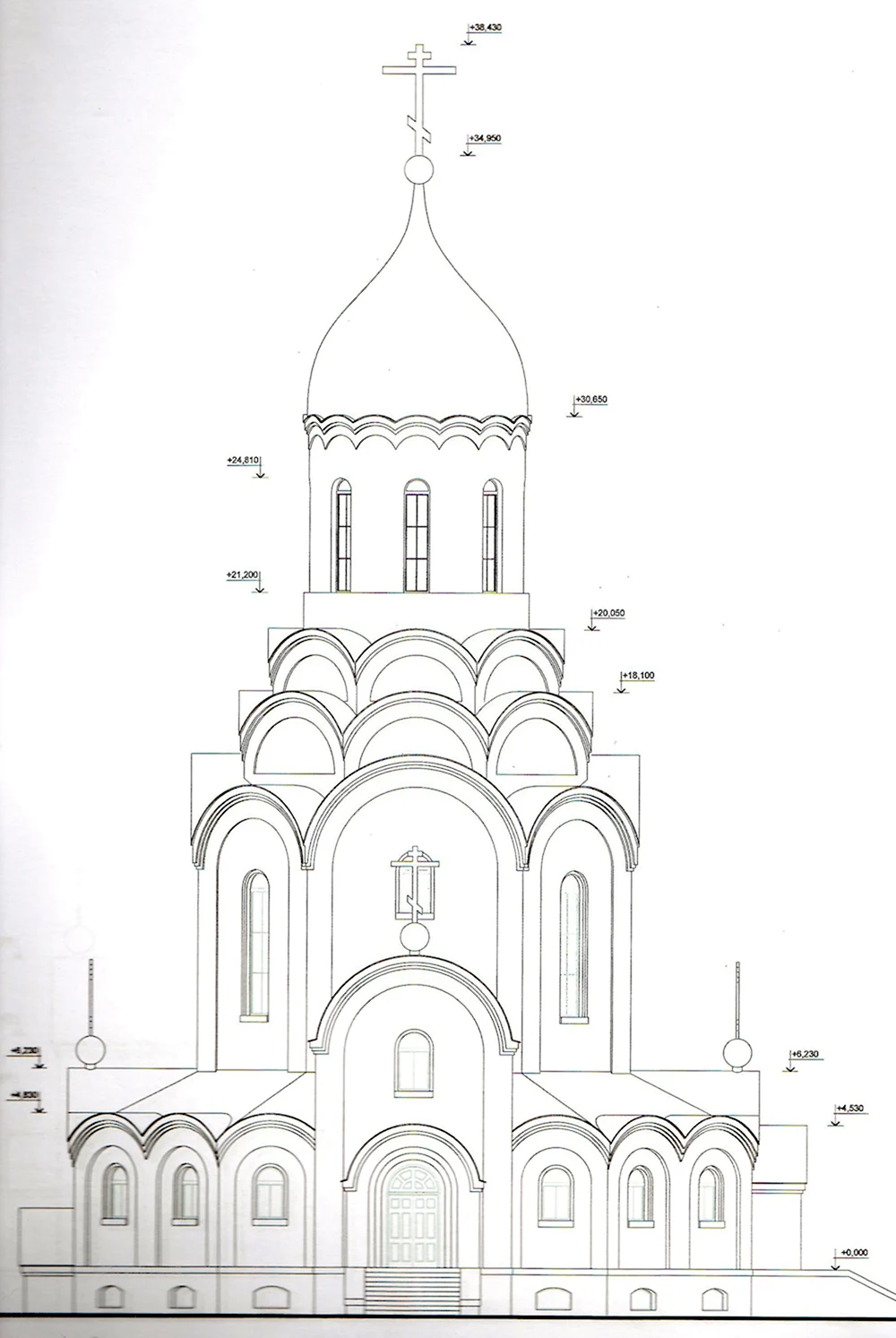 Православный пятикупольный храм чертеж