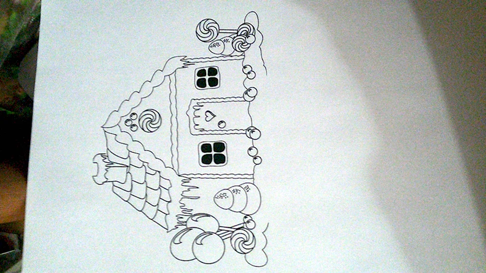 Пряничный домик рисунок карандашом легкий