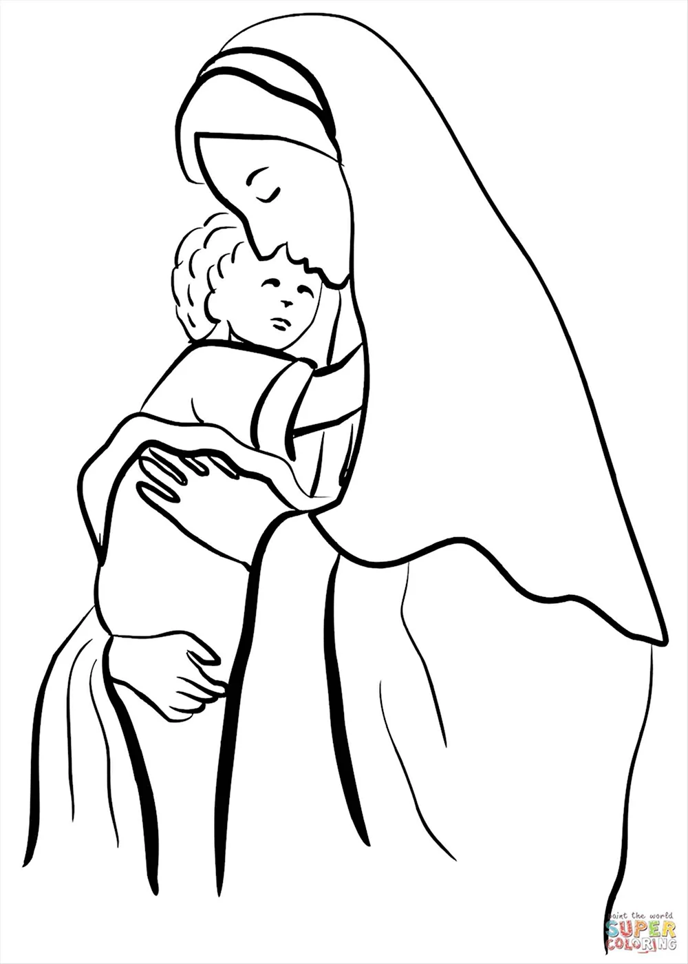 Раскраска Божья Матерь с младенцем