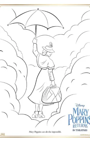Раскраска Мэри Поппинс с зонтиком