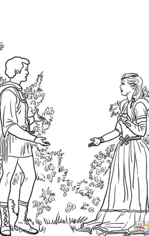 Раскраска Ромео и Джульетта в саду