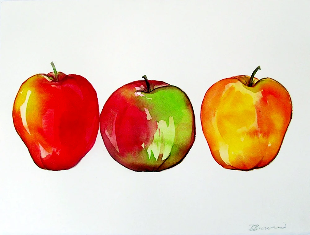 Рисование акварелью яблоки
