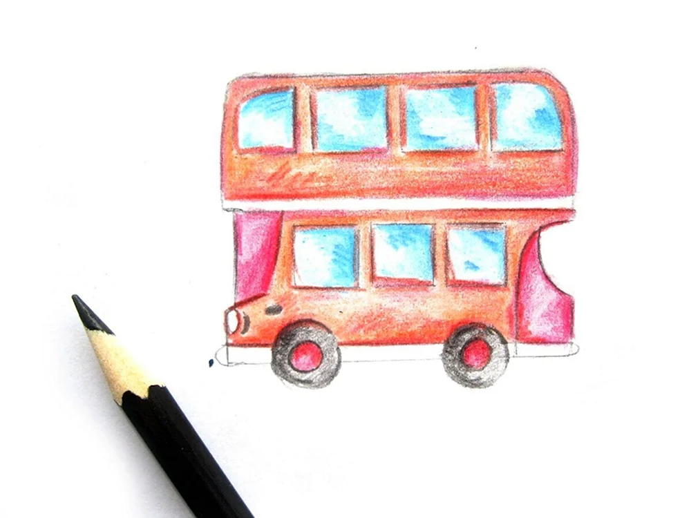 Рисование автобус украшенный флажками