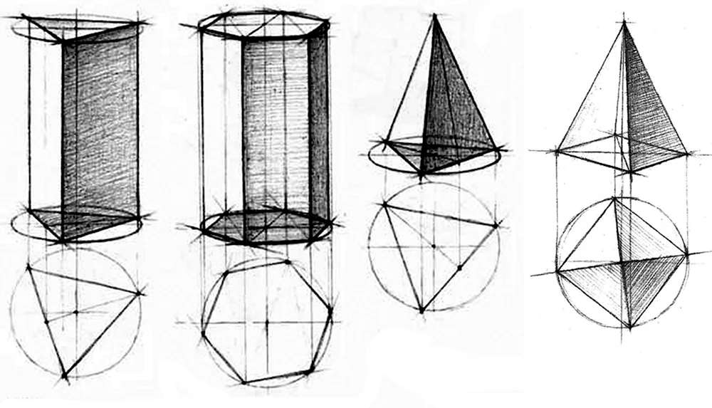 Рисование геометрических тел Призма пирамида куб.