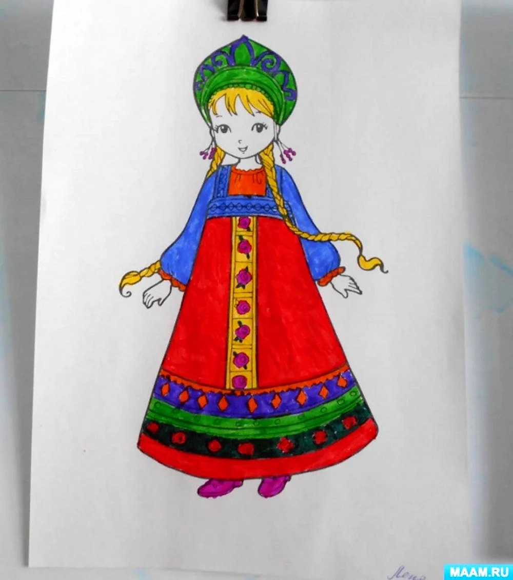 Рисование кукла в национальном костюме Комарова