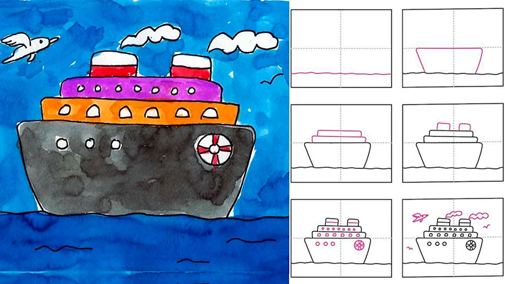 Рисование пароход в старшей группе Колдина