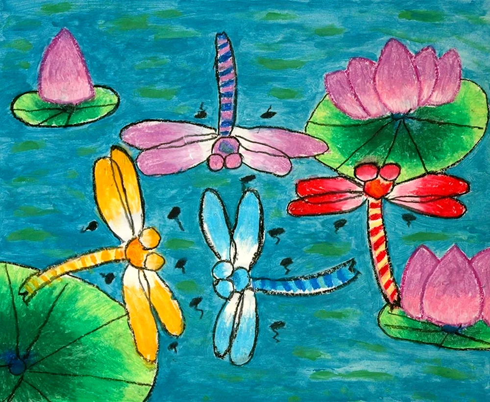 Рисование Стрекозы красками для детей
