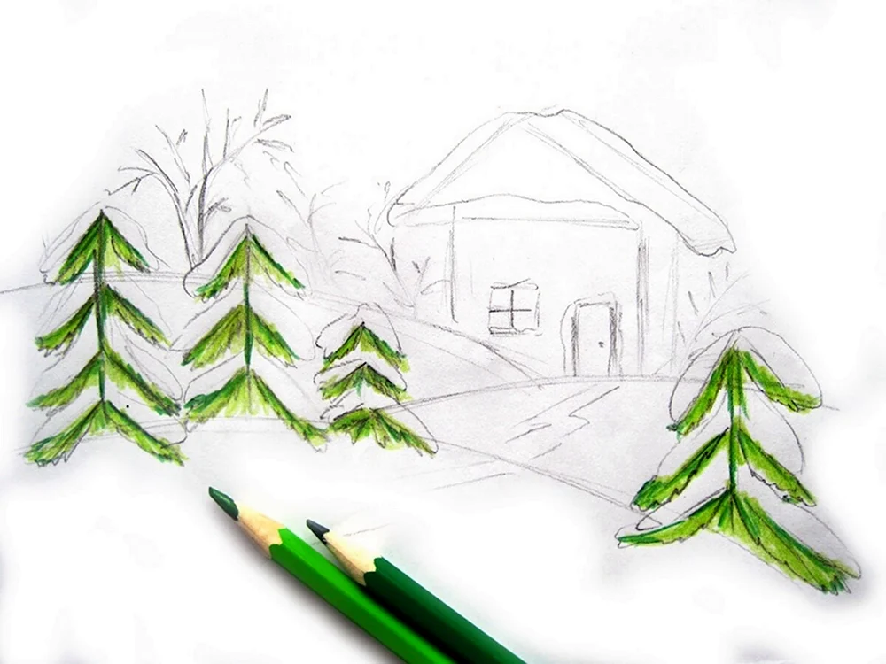 Рисование зимняя елка