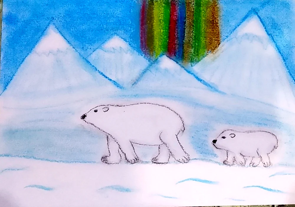 Рисование. Тема «белый медведь и Северное сияние» Лыкова 140
